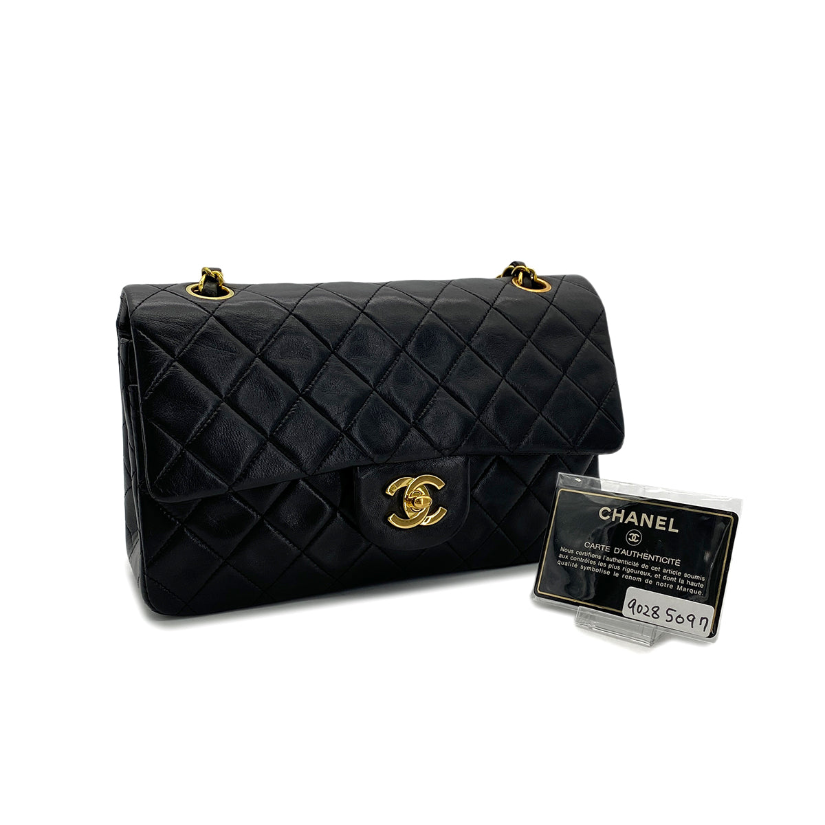 CHANEL VINTAGE CLASSIC FLAP SMALL CHAIN SHOULDER BAG BLACK LAMB SKIN 90285097