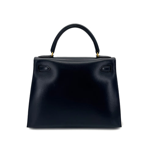HERMES KELLY 28 SELLIER BLUE INDIGO BOXCALF HAND SHOULDER BAG 〇Z GHW 90285100 - PURPOSE