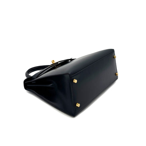 HERMES KELLY 28 SELLIER BLUE INDIGO BOXCALF HAND SHOULDER BAG 〇Z GHW 90285100 - PURPOSE