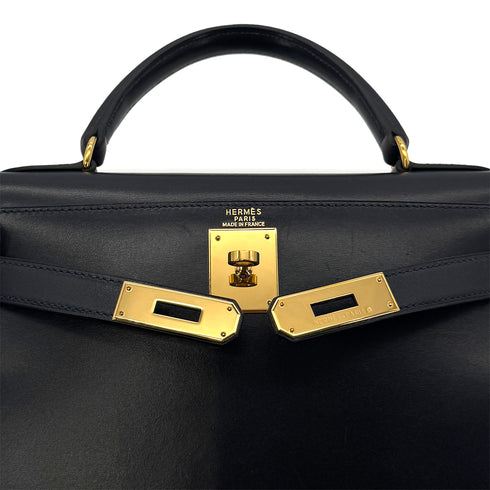 HERMES KELLY 28 SELLIER BLUE INDIGO BOXCALF HAND SHOULDER BAG 〇Z GHW 90285100 - PURPOSE