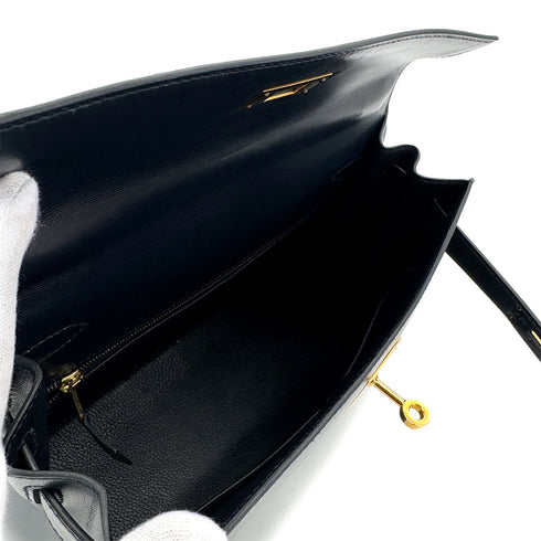 HERMES KELLY 28 SELLIER BLUE INDIGO BOXCALF HAND SHOULDER BAG 〇Z GHW 90285100 - PURPOSE