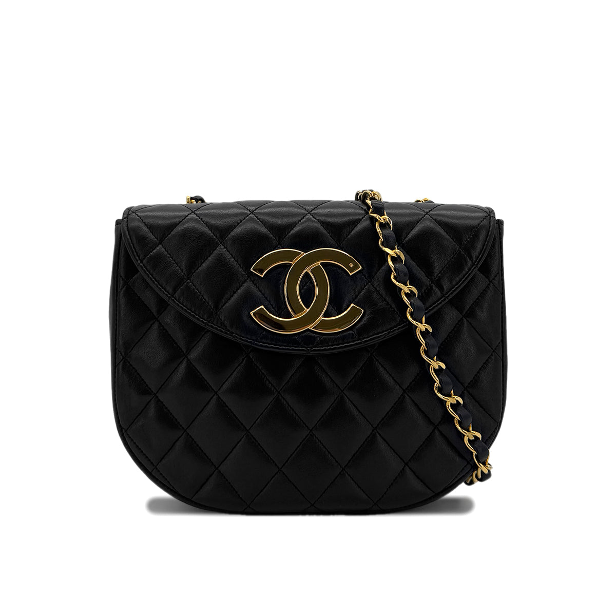 CHANEL VINTAGE MATELASSE BIG COCO CHAIN SHOULDER BAG BLACK LAMB SKIN 90285106