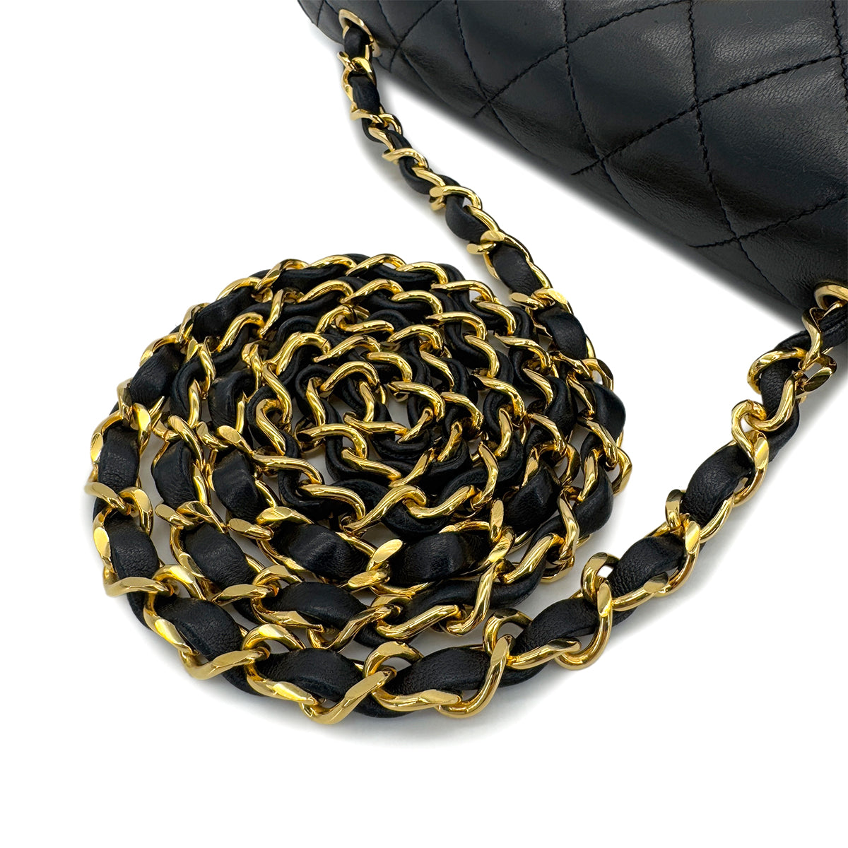 CHANEL VINTAGE MATELASSE BIG COCO CHAIN SHOULDER BAG BLACK LAMB SKIN 90285106