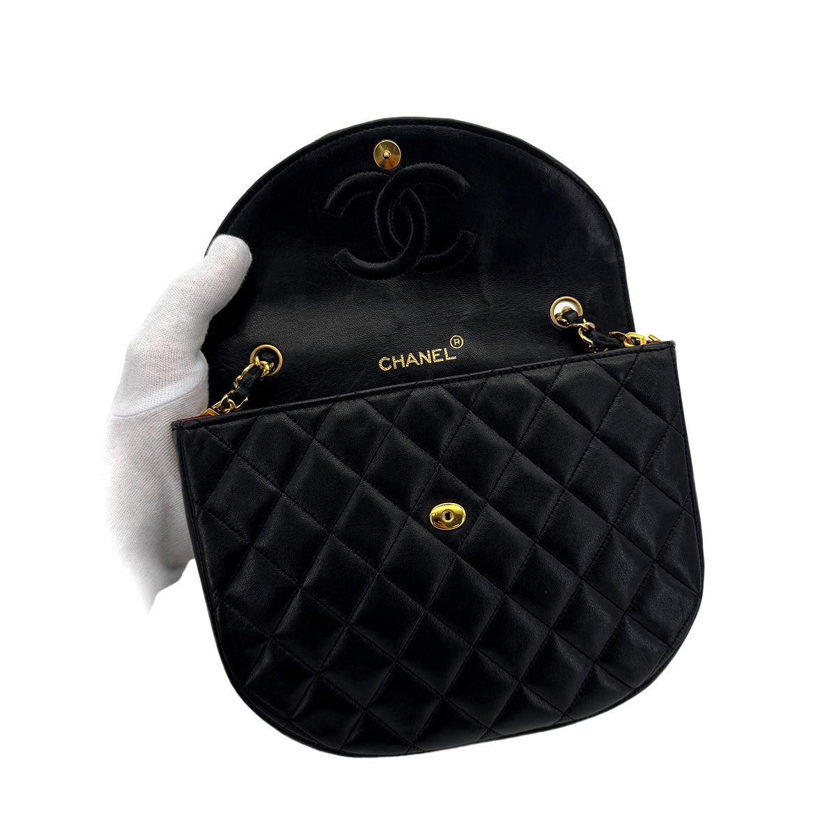 CHANEL VINTAGE MATELASSE BIG COCO CHAIN SHOULDER BAG BLACK LAMB SKIN 90285106