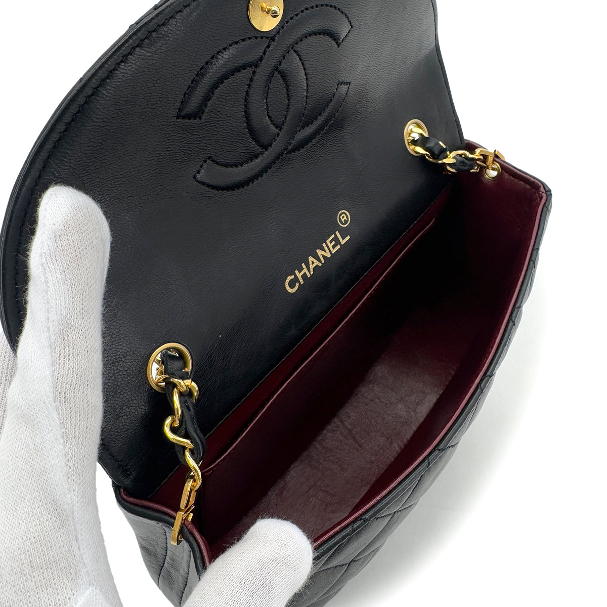 CHANEL VINTAGE MATELASSE BIG COCO CHAIN SHOULDER BAG BLACK LAMB SKIN 90285106