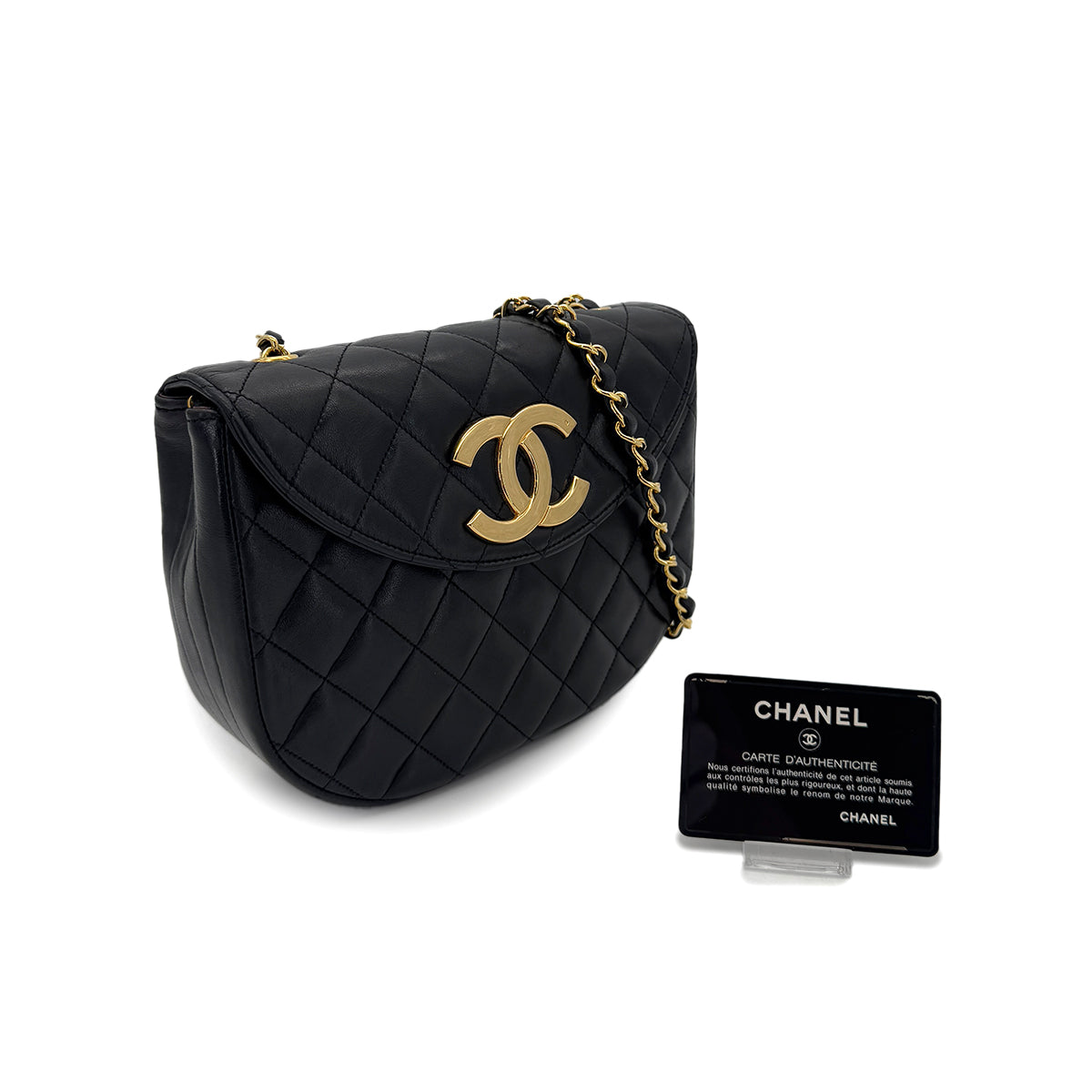 CHANEL VINTAGE MATELASSE BIG COCO CHAIN SHOULDER BAG BLACK LAMB SKIN 90285106