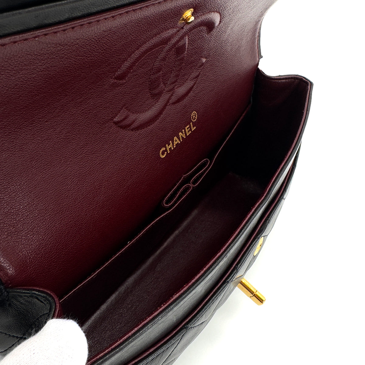 CHANEL VINTAGE CLASSIC FLAP MEDIUM CHAIN SHOULDER BAG BLACK LAMB SKIN 90285108