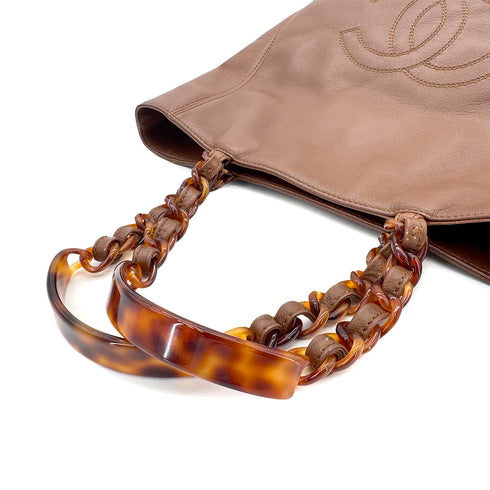 CHANEL VINTAGE BIG COCO TORTOISESHELL HANDLE CHAIN TOTE BAG BROWN LAMB SKIN 90285109 - PURPOSE