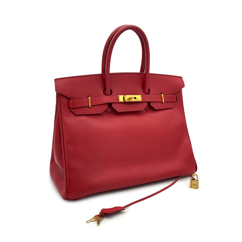 HERMES BIRKIN 35 ROUGE VIF COUCHEVEL HAND BAG □C GHW 90285118