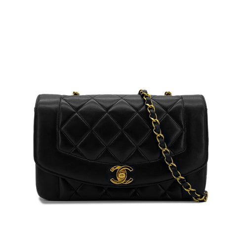 CHANEL VINTAGE DIANA SMALL CHAIN SHOULDER BAG BLACK LAMB SKIN 90285120 - PURPOSE