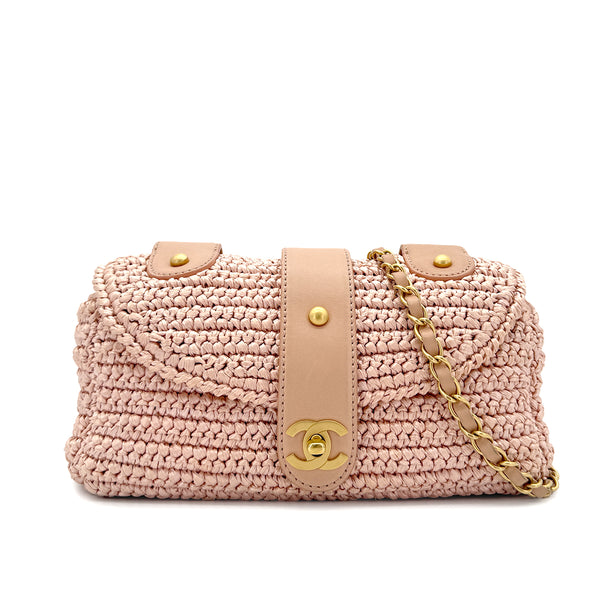 CHANEL VINTAGE COCOMARK HALF MOON RAFFIA CHAIN SHOULDER BAG PINK STRAW 90285129 - PURPOSE