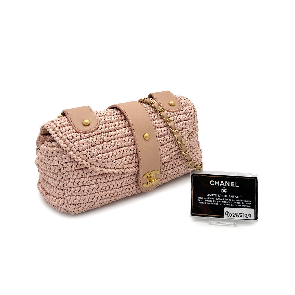 CHANEL VINTAGE COCOMARK HALF MOON RAFFIA CHAIN SHOULDER BAG PINK STRAW 90285129