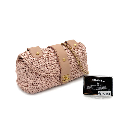 CHANEL VINTAGE COCOMARK HALF MOON RAFFIA CHAIN SHOULDER BAG PINK STRAW 90285129 - PURPOSE