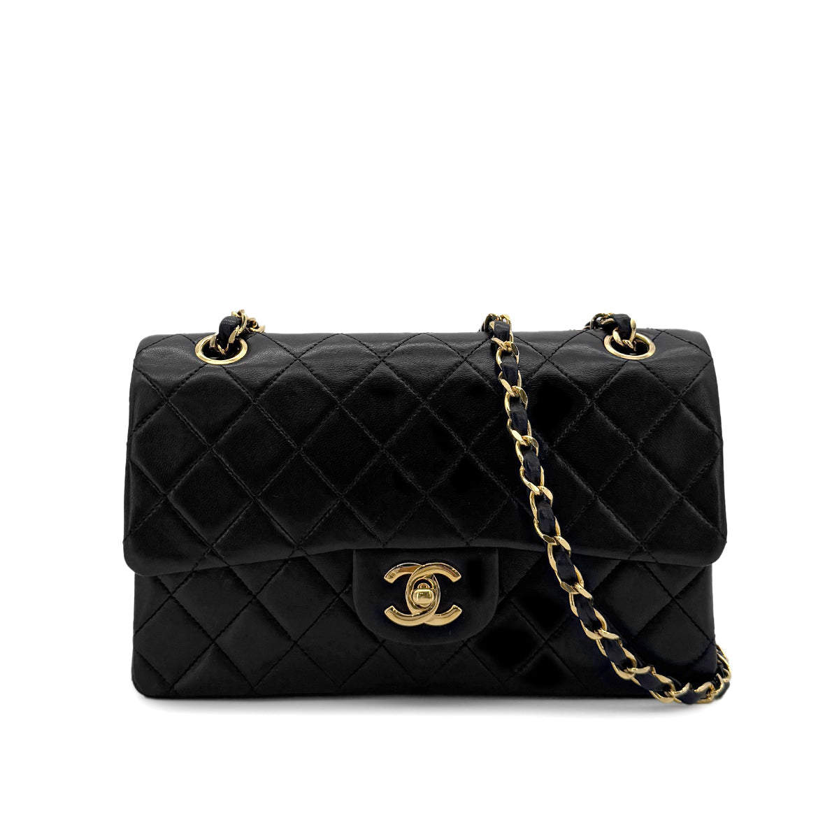 CHANEL VINTAGE CLASSIC FLAP SMALL CHAIN SHOULDER BAG BLACK LAMB SKIN 90285136