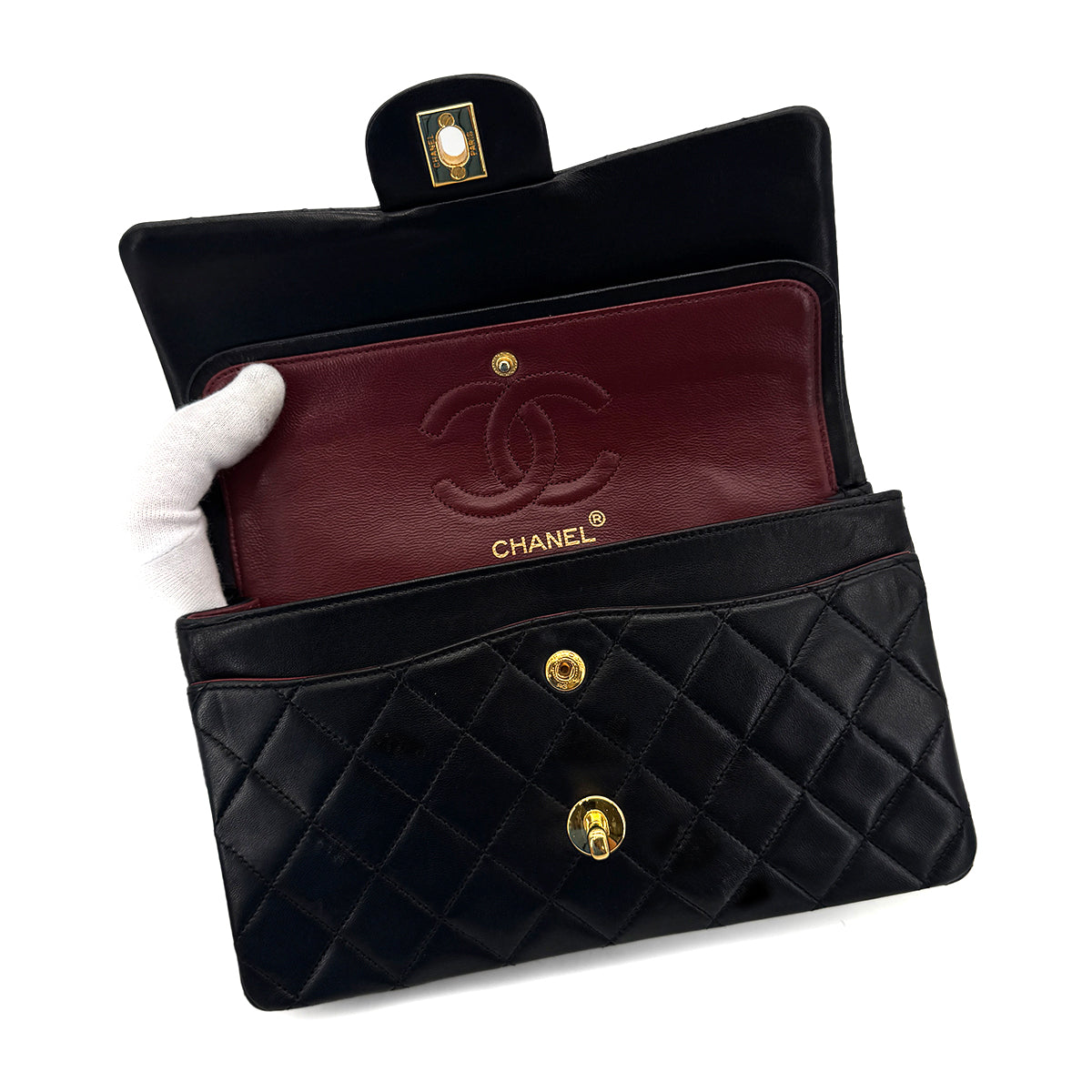 CHANEL VINTAGE CLASSIC FLAP SMALL CHAIN SHOULDER BAG BLACK LAMB SKIN 90285136