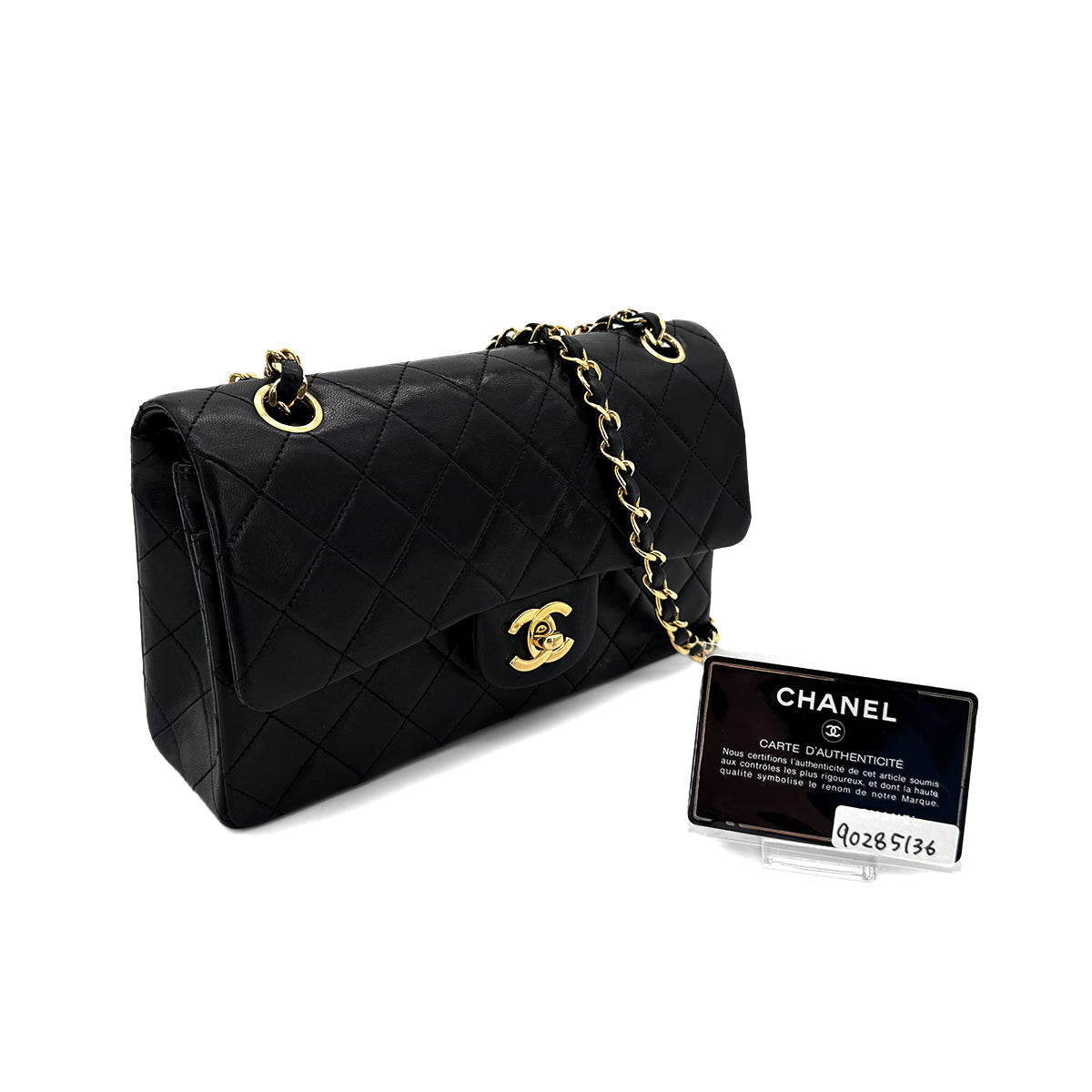 CHANEL VINTAGE CLASSIC FLAP SMALL CHAIN SHOULDER BAG BLACK LAMB SKIN 90285136