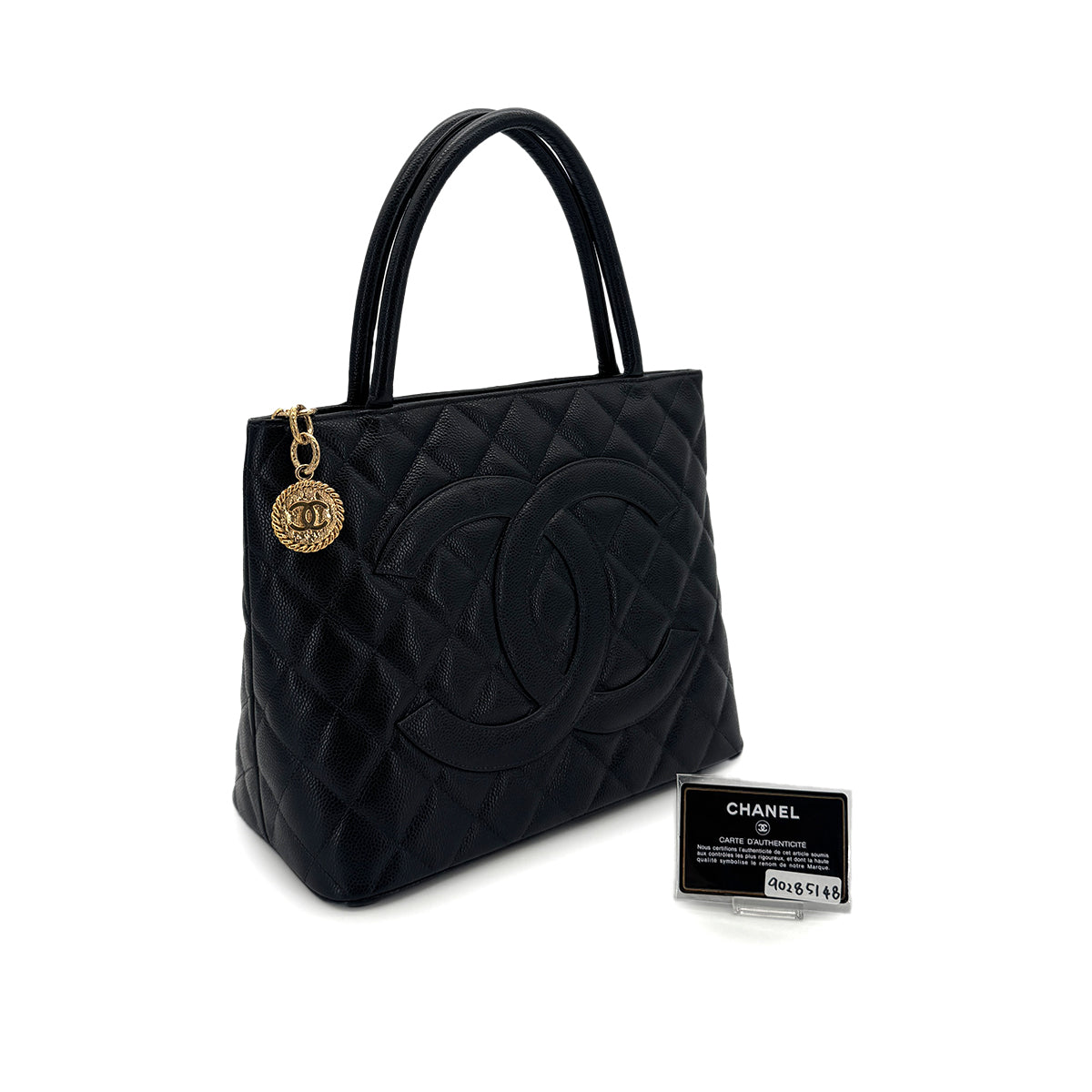 CHANEL VINTAGE MEDALLION TOTE BAG BLACK CAVIAR SKIN 90285148