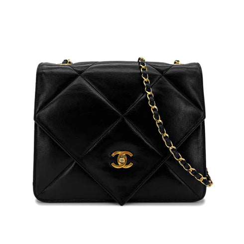 CHANEL VINTAGE MATELASSE TURNLOCK CHAIN SHOULDER BAG BLACK LAMB SKIN 90285151 - PURPOSE