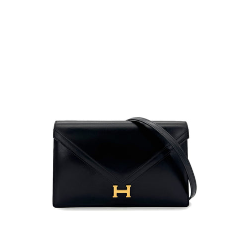 HERMES LYDIE BLACK CLUTCH SHOULDER BAG BOXCALF 〇F 90285154 - PURPOSE