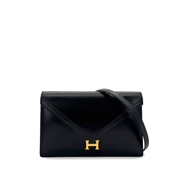 HERMES LYDIE BLACK CLUTCH SHOULDER BAG BOXCALF 〇F 90285154 - PURPOSE