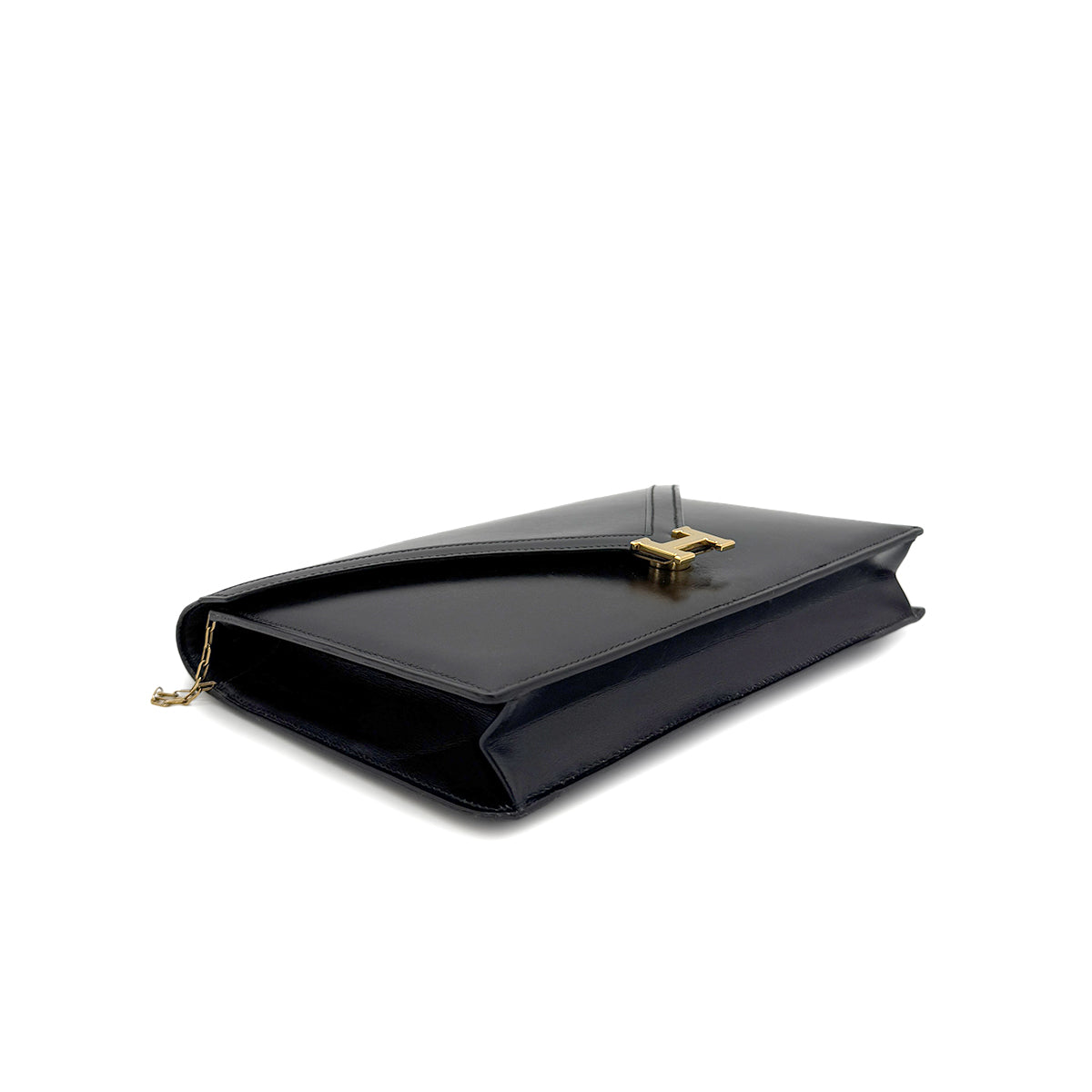 HERMES LYDIE BLACK CLUTCH SHOULDER BAG BOXCALF 〇F 90285154