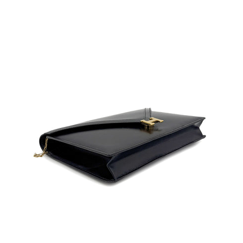 HERMES LYDIE BLACK CLUTCH SHOULDER BAG BOXCALF 〇F 90285154 - PURPOSE