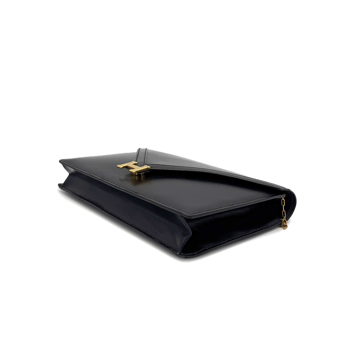 HERMES LYDIE BLACK CLUTCH SHOULDER BAG BOXCALF 〇F 90285154