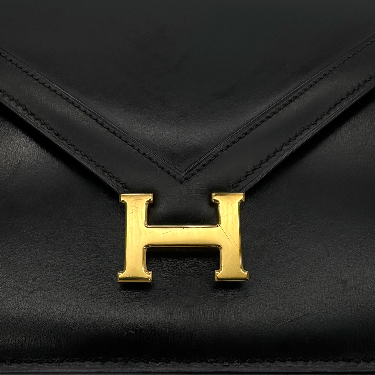 HERMES LYDIE BLACK CLUTCH SHOULDER BAG BOXCALF 〇F 90285154