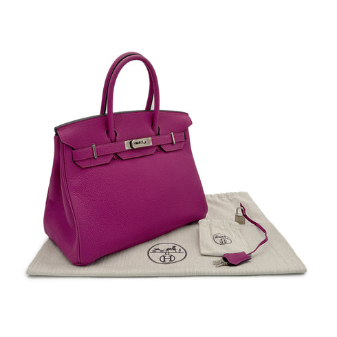 HERMES BIRKIN 30 ROSE PURPLE TOGO HAND BAG C PALLADIUM HARDWARE 90285372 - PURPOSE