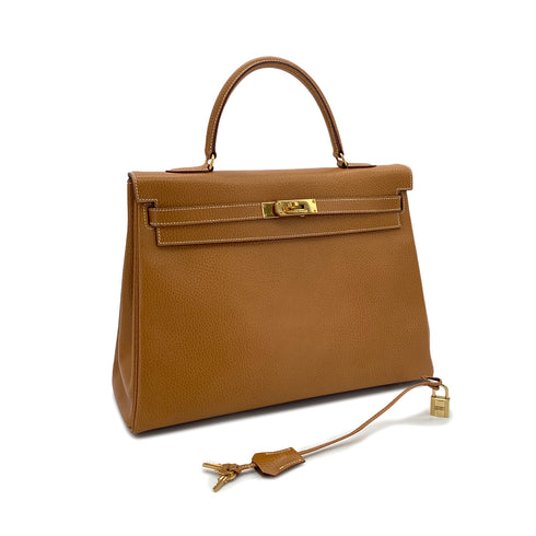 HERMES KELLY 35 RETOURNE GOLD ARDENNES HAND SHOULDER BAG 〇Y GHW 90285373 - PURPOSE