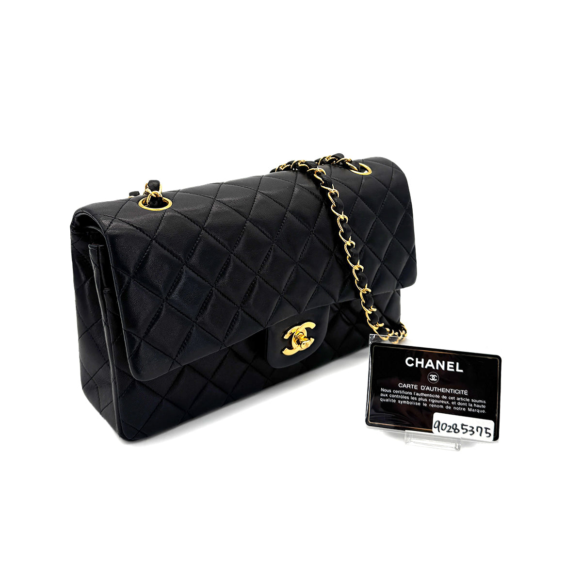 CHANEL VINTAGE CLASSIC FLAP MEDIUM CHAIN SHOULDER BAG BLACK LAMB SKIN 90285375