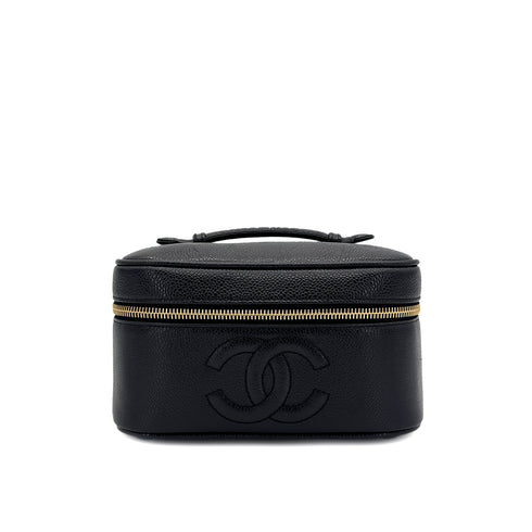 CHANEL VINTAGE VANITY HAND BAG BLACK CAVIAR SKIN 90285376