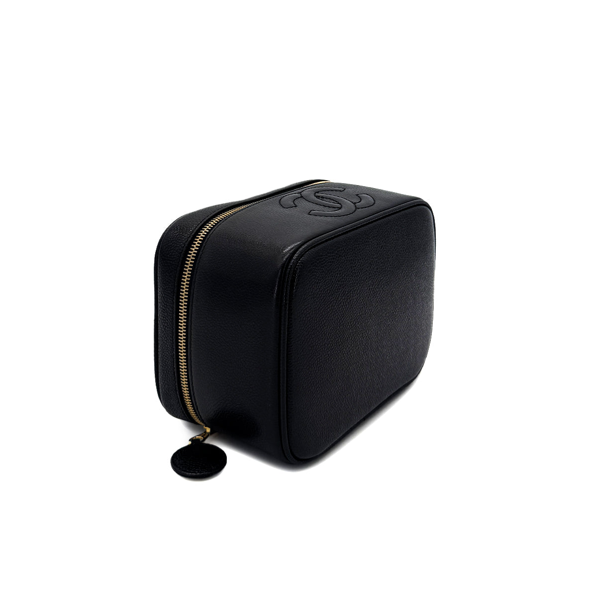 CHANEL VINTAGE VANITY HAND BAG BLACK CAVIAR SKIN 90285376