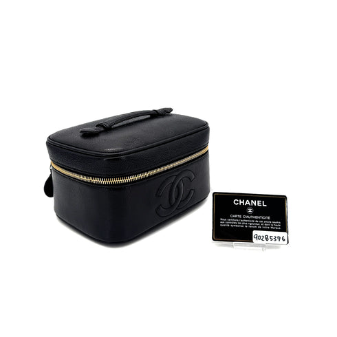 CHANEL VINTAGE VANITY HAND BAG BLACK CAVIAR SKIN 90285376