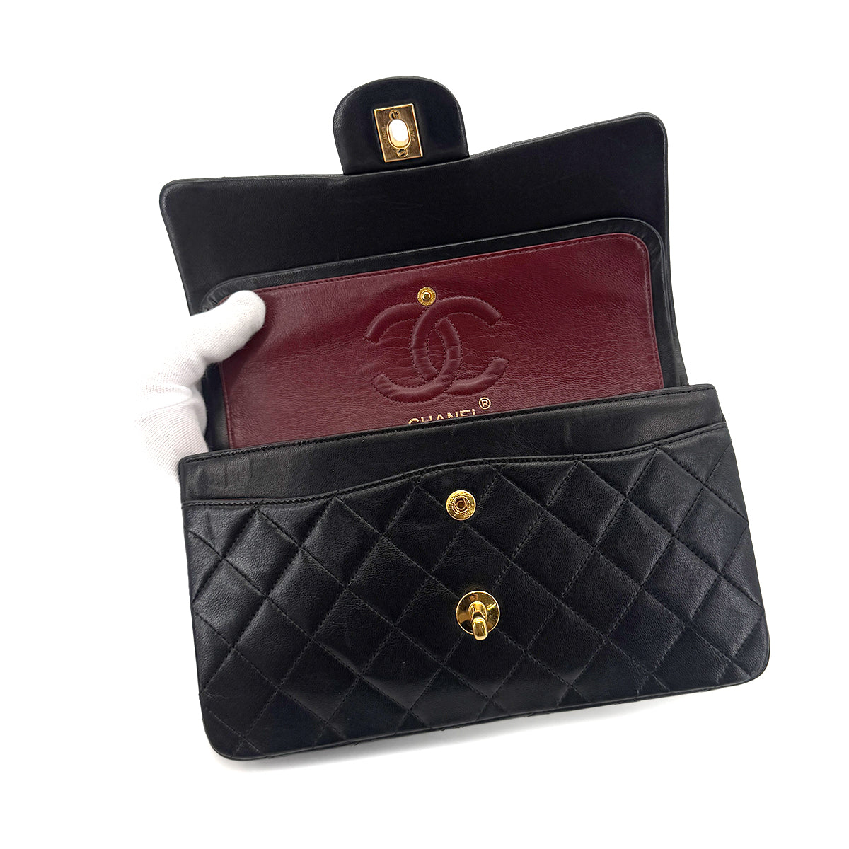 CHANEL VINTAGE CLASSIC FLAP SMALL CHAIN SHOULDER BAG BLACK LAMB SKIN 90285381