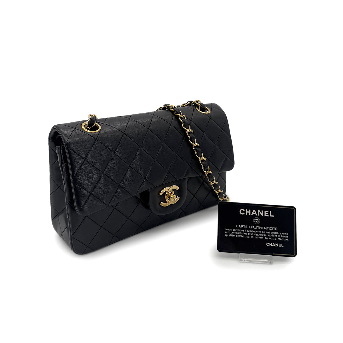 CHANEL VINTAGE CLASSIC FLAP SMALL CHAIN SHOULDER BAG BLACK LAMB SKIN 90285381