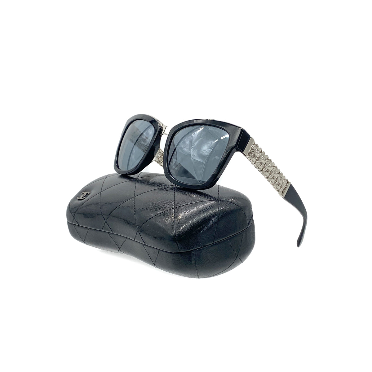 CHANEL SUNGLASSES CHAIN BLACK SILVER WHIYE EYEWEAR 90285384