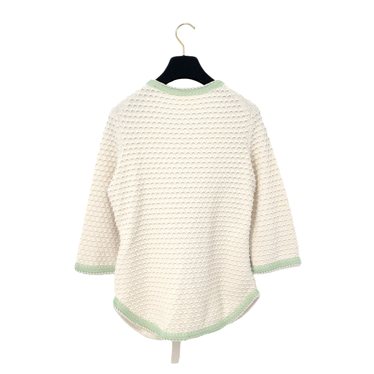 CHANEL TWEED FAUX PEARL BUTTON JACKET WHITE GREEN CASHMERE 38 P43 RTW 90285387