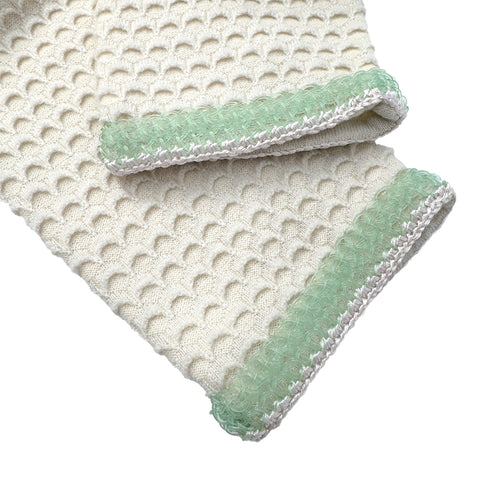 CHANEL TWEED FAUX PEARL BUTTON JACKET WHITE GREEN CASHMERE 38 P43 RTW 90285387