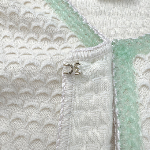 CHANEL TWEED FAUX PEARL BUTTON JACKET WHITE GREEN CASHMERE 38 P43 RTW 90285387