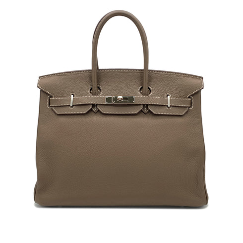 HERMES BIRKIN 35 ETOUPE TAURILLON CLEMENCE HAND BAG ▢N SHW 90285741 - PURPOSE