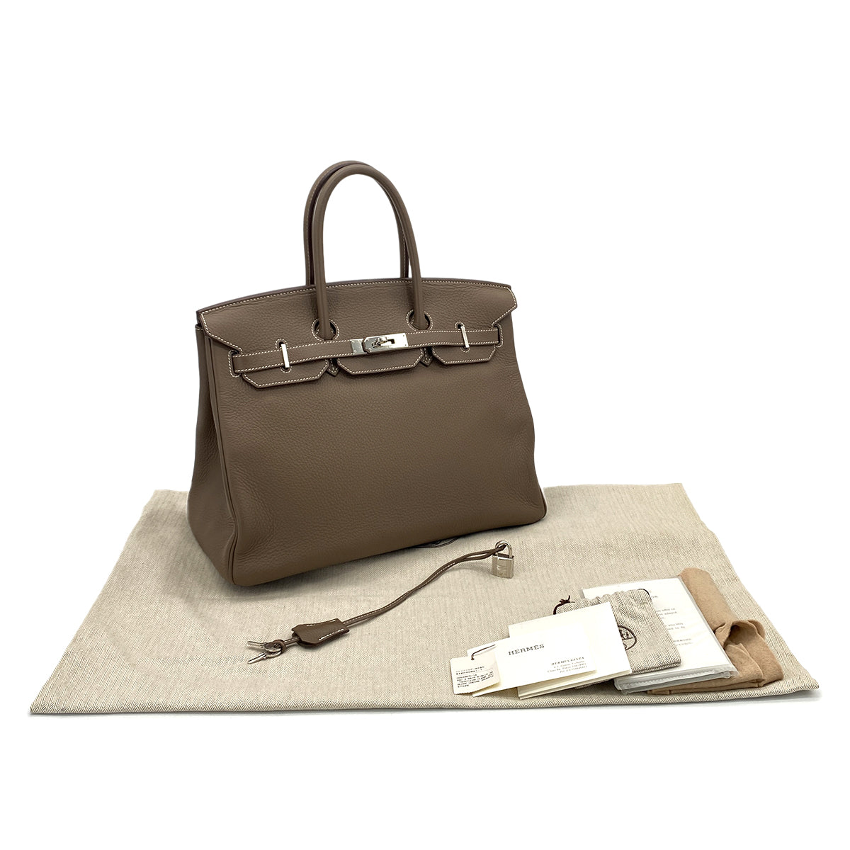 HERMES BIRKIN 35 ETOUPE TAURILLON CLEMENCE HAND BAG ▢N SHW 90285741