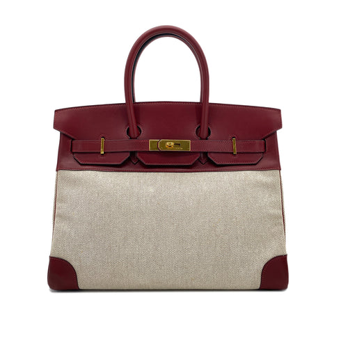 HERMES BIRKIN 35 ROUGE H ECRU BOX CALF TOILE H HAND BAG 〇X GHW 90285742 - PURPOSE