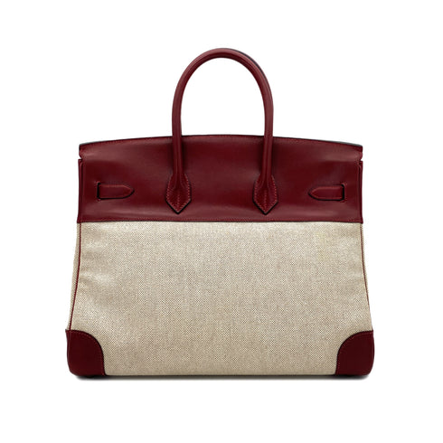 HERMES BIRKIN 35 ROUGE H ECRU BOX CALF TOILE H HAND BAG 〇X GHW 90285742 - PURPOSE
