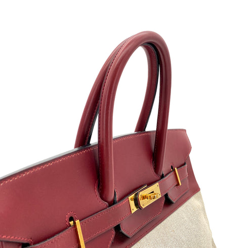 HERMES BIRKIN 35 ROUGE H ECRU BOX CALF TOILE H HAND BAG 〇X GHW 90285742 - PURPOSE