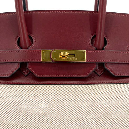 HERMES BIRKIN 35 ROUGE H ECRU BOX CALF TOILE H HAND BAG 〇X GHW 90285742 - PURPOSE