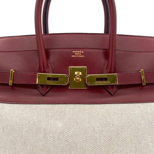 HERMES BIRKIN 35 ROUGE H ECRU BOX CALF TOILE H HAND BAG 〇X GHW 90285742 - PURPOSE