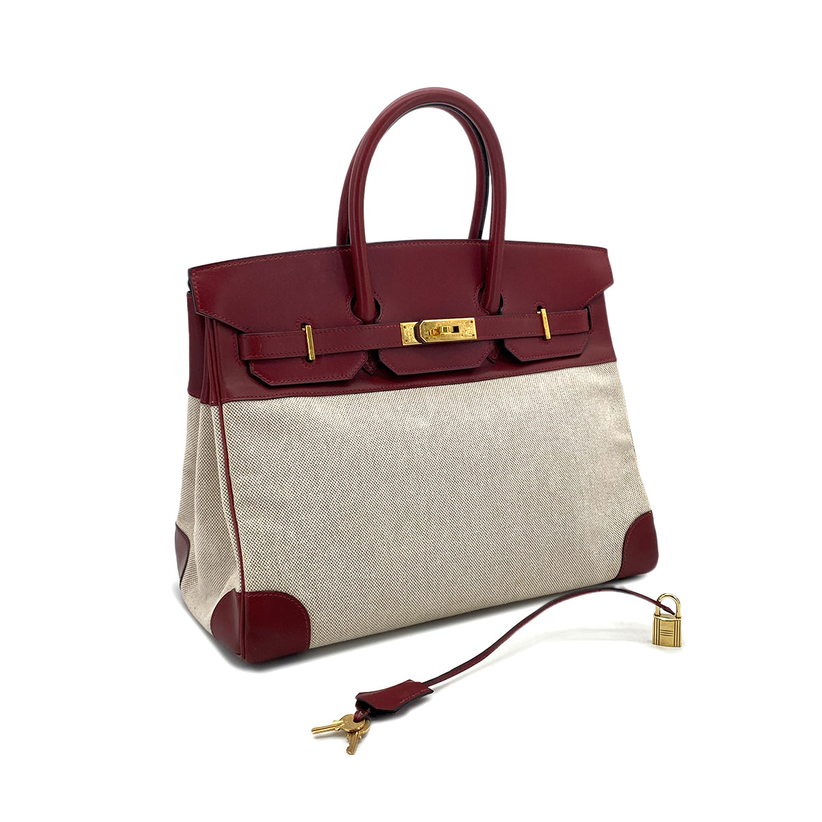 HERMES BIRKIN 35 ROUGE H ECRU BOX CALF TOILE H HAND BAG 〇X GHW 90285742