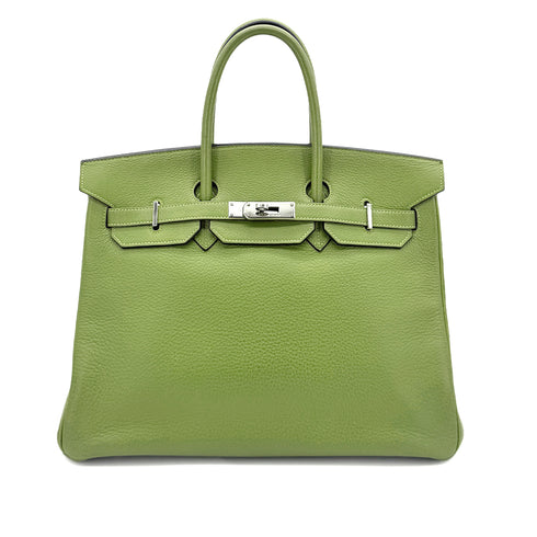HERMES BIRKIN 35 ANIS GREEN TAURILLON CLEMENCE HAND BAG ▢H SHW 90285743 - PURPOSE