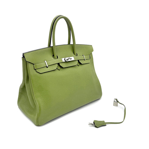 HERMES BIRKIN 35 ANIS GREEN TAURILLON CLEMENCE HAND BAG ▢H SHW 90285743 - PURPOSE